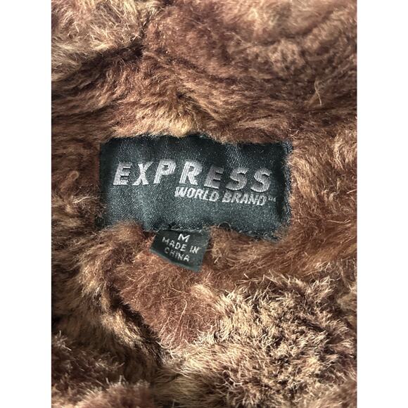 Express Women’s 100% Lamb Shearling Patchwork Fur Jacket Brown Hook Closure M - Picture 6 of 11